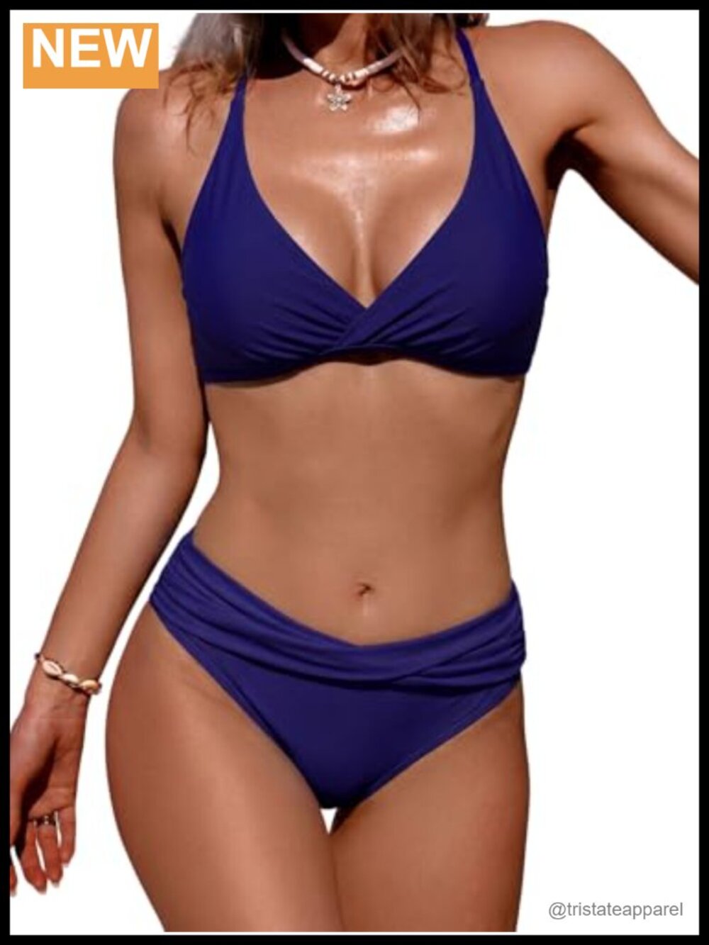 Bavace Ruched Twist Front Bikini Set Crisscross Back 2 Piece Swimsuit